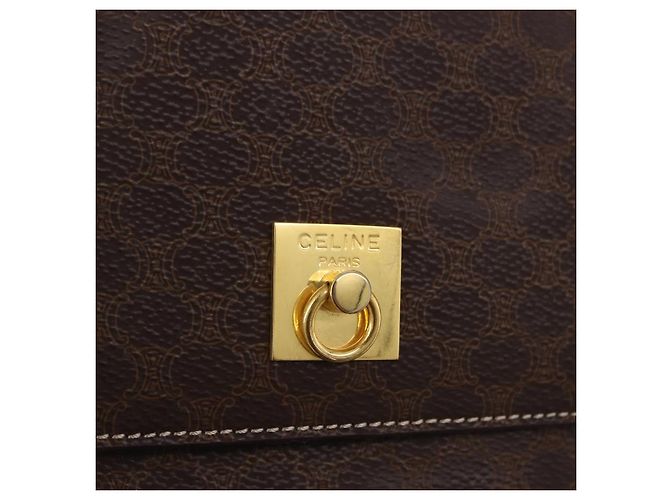 Céline Borsa a tracolla CELINE Macadam Canvas PVC Leather Brown Gold Auth 197808V Marrone D'oro - vista 15