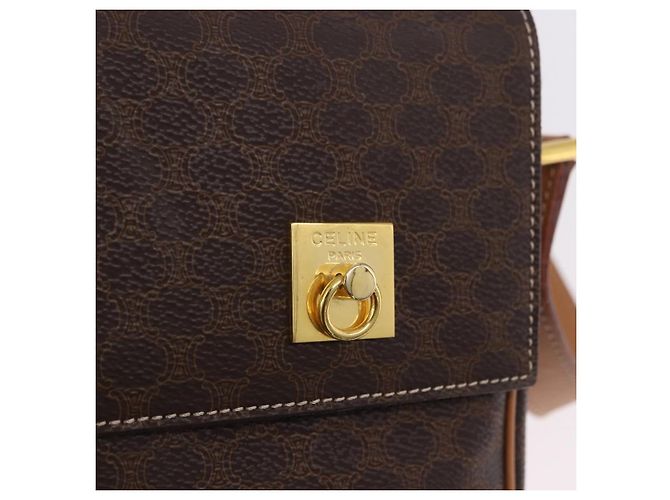 Céline Borsa a tracolla CELINE Macadam Canvas PVC Leather Brown Gold Auth 197808V Marrone D'oro - vista 16