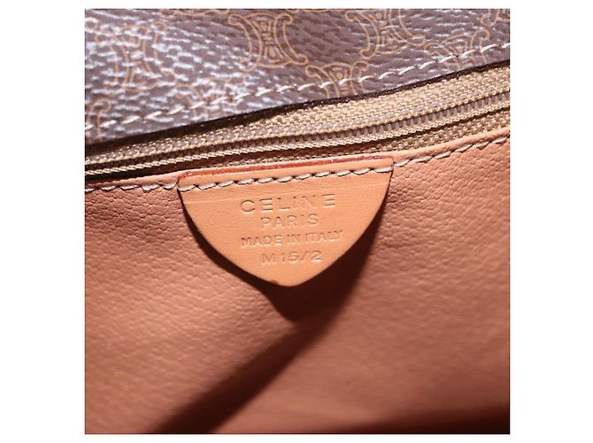 Céline Borsa a tracolla CELINE Macadam Canvas PVC Leather Brown Gold Auth 197808V Marrone D'oro - vista 18