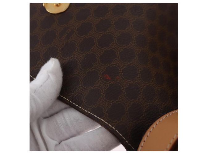 Céline Borsa a tracolla CELINE Macadam Canvas PVC Leather Brown Gold Auth 197808V Marrone D'oro - vista 25