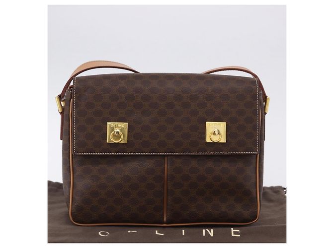 Céline Borsa a tracolla CELINE Macadam Canvas PVC Leather Brown Gold Auth 197808V Marrone D'oro - vista 27