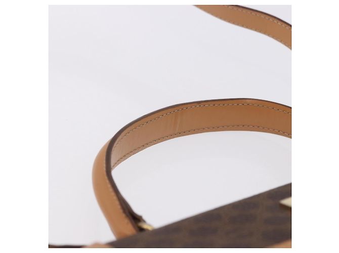 Céline Bolsa de Mão Redonda CELINE Macadam Canvas PVC Couro Marrom Dourado Auth am12348V - vista 14