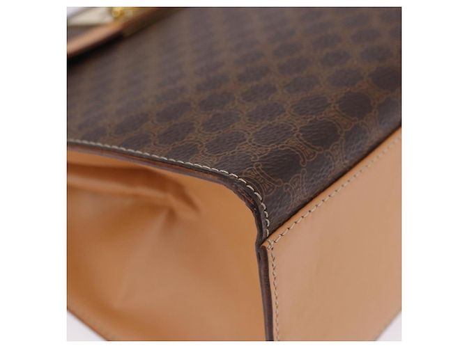 Céline Bolsa de Mão Redonda CELINE Macadam Canvas PVC Couro Marrom Dourado Auth am12348V - vista 16