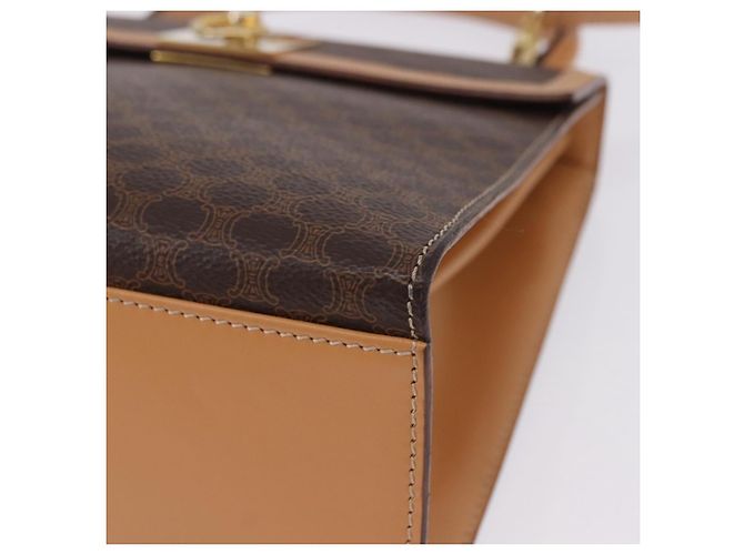 Céline Bolsa de Mão Redonda CELINE Macadam Canvas PVC Couro Marrom Dourado Auth am12348V - vista 17