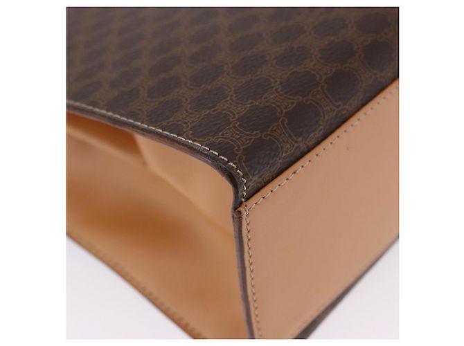 Céline Bolsa de Mão Redonda CELINE Macadam Canvas PVC Couro Marrom Dourado Auth am12348V - vista 18