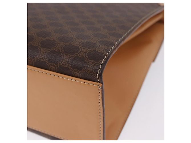 Céline Bolsa de Mão Redonda CELINE Macadam Canvas PVC Couro Marrom Dourado Auth am12348V - vista 19