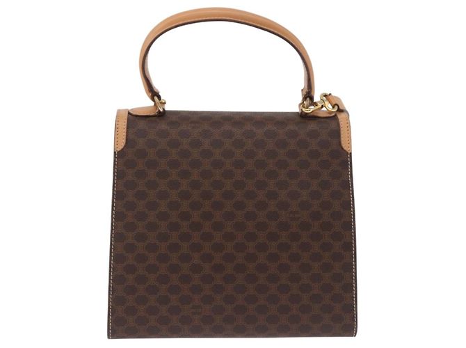 Céline Bolsa de Mão Redonda CELINE Macadam Canvas PVC Couro Marrom Dourado Auth am12348V - vista 2