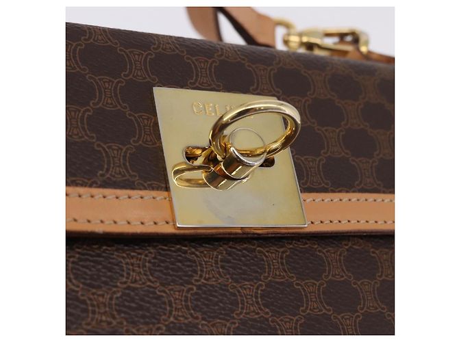 Céline Bolsa de Mão Redonda CELINE Macadam Canvas PVC Couro Marrom Dourado Auth am12348V - vista 21