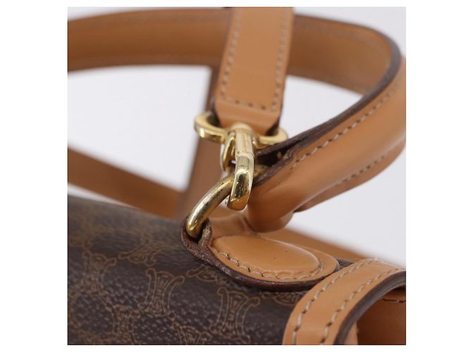 Céline Bolsa de Mão Redonda CELINE Macadam Canvas PVC Couro Marrom Dourado Auth am12348V - vista 22