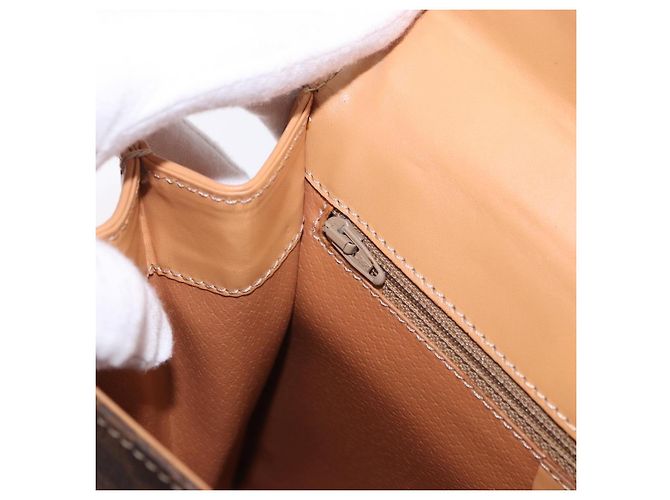 Céline Bolsa de Mão Redonda CELINE Macadam Canvas PVC Couro Marrom Dourado Auth am12348V - vista 26