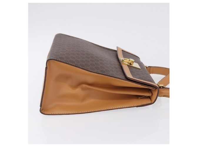 Céline Bolsa de Mão Redonda CELINE Macadam Canvas PVC Couro Marrom Dourado Auth am12348V - vista 3