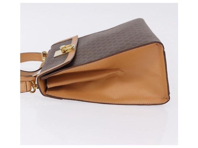 Céline Bolsa de Mão Redonda CELINE Macadam Canvas PVC Couro Marrom Dourado Auth am12348V - vista 4