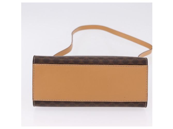 Céline Bolsa de Mão Redonda CELINE Macadam Canvas PVC Couro Marrom Dourado Auth am12348V - vista 5