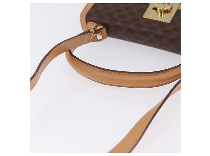 Céline Bolsa de Mão Redonda CELINE Macadam Canvas PVC Couro Marrom Dourado Auth am12348V - vista 7