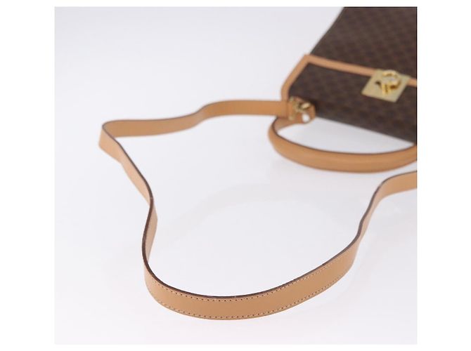 Céline Bolsa de Mão Redonda CELINE Macadam Canvas PVC Couro Marrom Dourado Auth am12348V - vista 8
