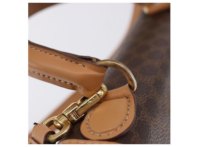 Céline Bolsa de Mão Redonda CELINE Macadam Canvas PVC Couro Marrom Dourado Auth am12348V - vista 9