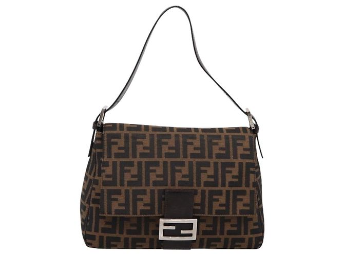 Borsa a tracolla FENDI Zucca Canvas Mamma Baguette Marrone Argento Auth BA15303V - vista 13