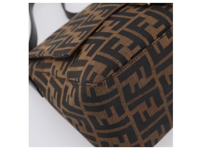 Borsa a tracolla FENDI Zucca Canvas Mamma Baguette Marrone Argento Auth BA15303V - vista 14