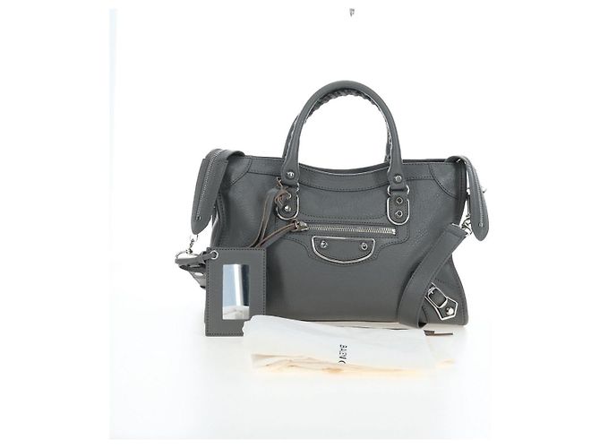 BALENCIAGA Classic Metallic Ege City Bag Leather 2way Gray 432831 Auth 197181SAM Marrone Argento - vista 12