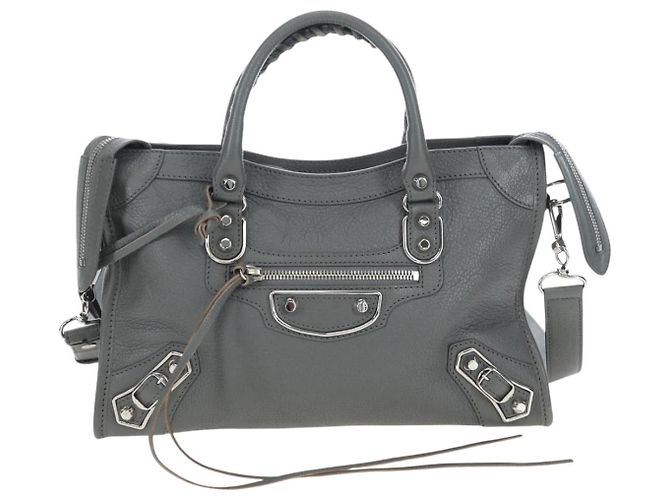 BALENCIAGA Classic Metallic Ege City Bag Leather 2way Gray 432831 Auth 197181SAM Marrone Argento - vista 13
