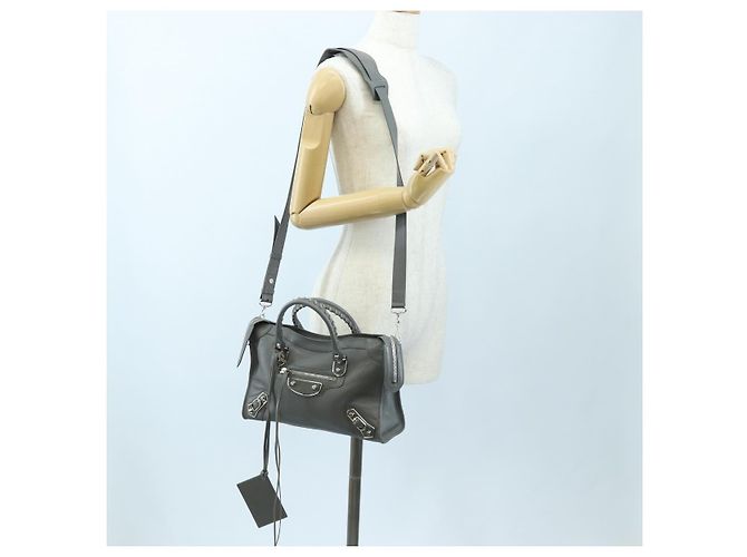 BALENCIAGA Classic Metallic Ege City Bag Leather 2way Gray 432831 Auth 197181SAM Marrone Argento - vista 28