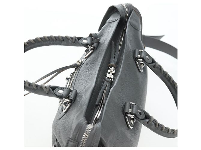 BALENCIAGA Classic Metallic Ege City Bag Leather 2way Gray 432831 Auth 197181SAM Marrone Argento - vista 6