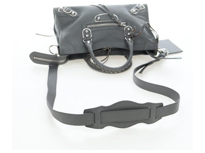 BALENCIAGA Classic Metallic Ege City Bag Leather 2way Gray 432831 Auth 197181SAM Marrone Argento - vista 9