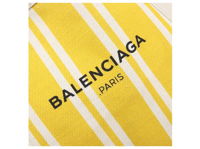 Borsa a mano BALENCIAGA Navy Cabas S Canvas Giallo Argento Auth 200904A - vista 10