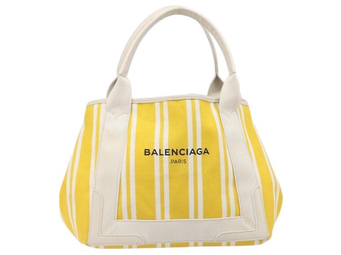 Borsa a mano BALENCIAGA Navy Cabas S Canvas Giallo Argento Auth 200904A - vista 13