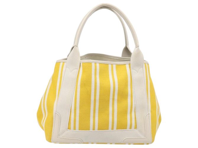 Borsa a mano BALENCIAGA Navy Cabas S Canvas Giallo Argento Auth 200904A - vista 2
