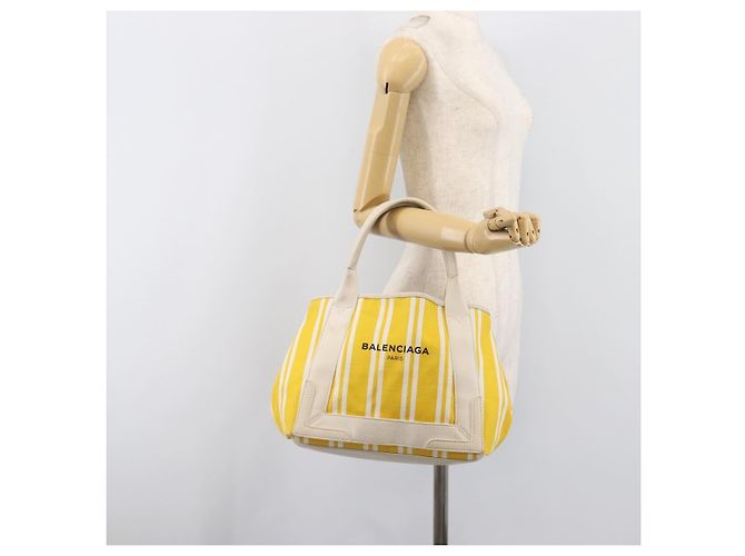Borsa a mano BALENCIAGA Navy Cabas S Canvas Giallo Argento Auth 200904A - vista 24