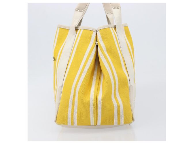 Borsa a mano BALENCIAGA Navy Cabas S Canvas Giallo Argento Auth 200904A - vista 3