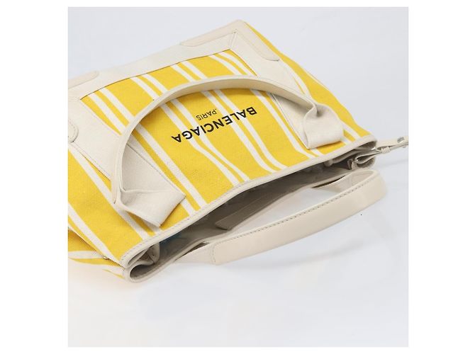 Borsa a mano BALENCIAGA Navy Cabas S Canvas Giallo Argento Auth 200904A - vista 6