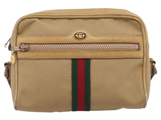 Borsa a tracolla GUCCI Web Sherry Line Canvas Beige Gold Auth 200924 D'oro - vista 2