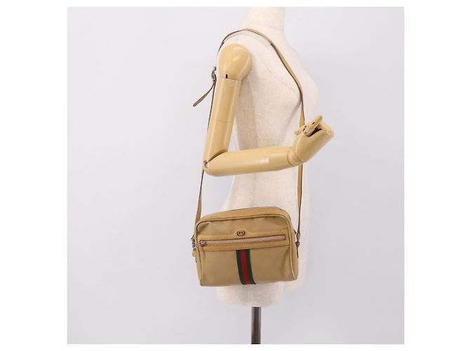 Borsa a tracolla GUCCI Web Sherry Line Canvas Beige Gold Auth 200924 D'oro - vista 20