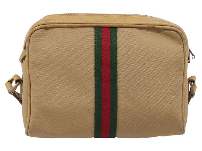 Borsa a tracolla GUCCI Web Sherry Line Canvas Beige Gold Auth 200924 D'oro - vista 3