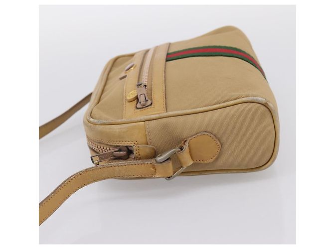 Borsa a tracolla GUCCI Web Sherry Line Canvas Beige Gold Auth 200924 D'oro - vista 4