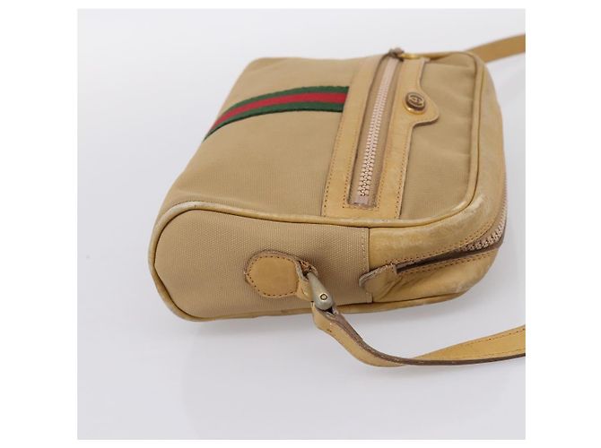 Borsa a tracolla GUCCI Web Sherry Line Canvas Beige Gold Auth 200924 D'oro - vista 5
