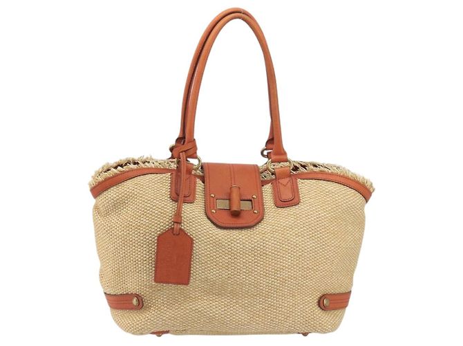 BURBERRY Blue Label Tote Bag Stroh Leder Beige Gold Auth 196608 Golden - Ansicht 13