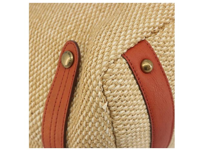 BURBERRY Blue Label Tote Bag Stroh Leder Beige Gold Auth 196608 Golden - Ansicht 14