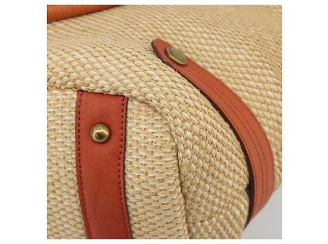 BURBERRY Blue Label Tote Bag Stroh Leder Beige Gold Auth 196608 Golden - Ansicht 15