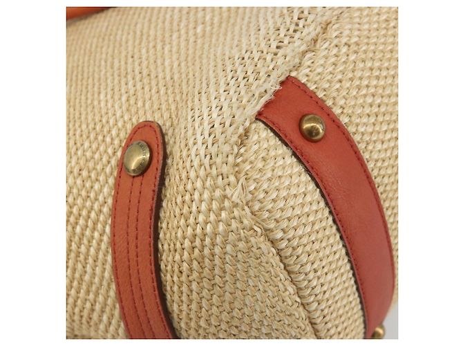 BURBERRY Blue Label Tote Bag Stroh Leder Beige Gold Auth 196608 Golden - Ansicht 16