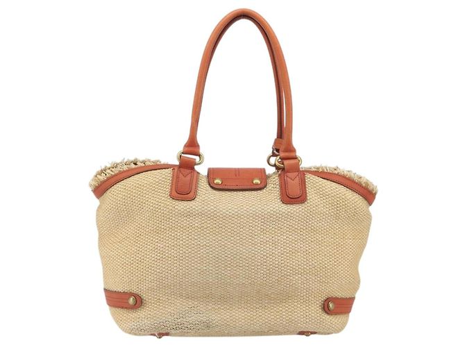 BURBERRY Blue Label Tote Bag Stroh Leder Beige Gold Auth 196608 Golden - Ansicht 2