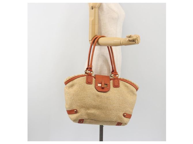 BURBERRY Blue Label Tote Bag Stroh Leder Beige Gold Auth 196608 Golden - Ansicht 22