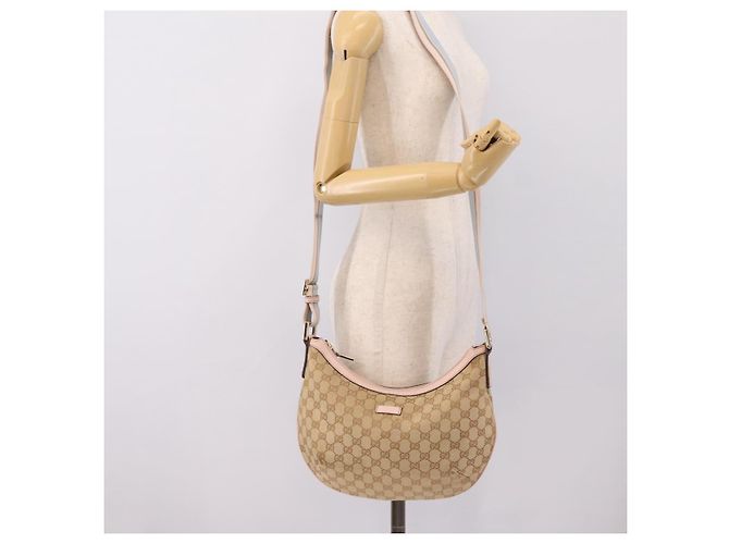 Borsa a tracolla GUCCI GG Canvas Sherry Line Beige Tono Oro 181092 Auth BA15362 - vista 22