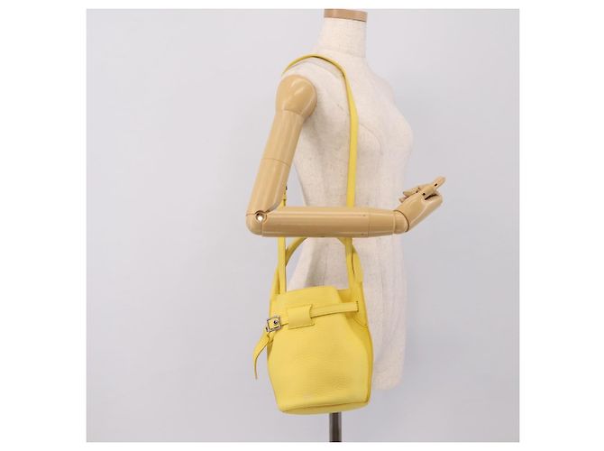 Céline CELINE Big Bag Bucket Nano Borsa a Mano Pelle 2way Giallo Argento Auth 199091M - vista 21
