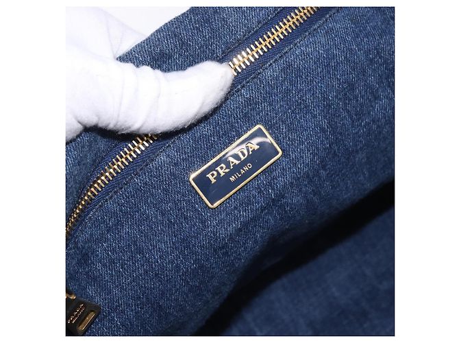Sac à main PRADA Canapa GM Denim Blue Gold Auth 197708 Bleu Doré - vue 10