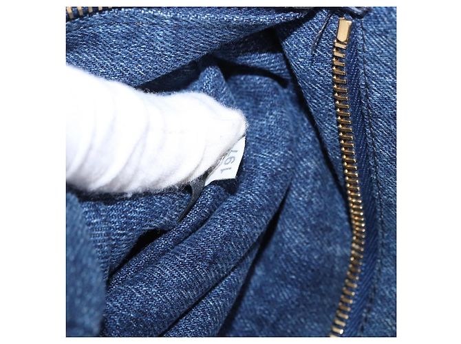Sac à main PRADA Canapa GM Denim Blue Gold Auth 197708 Bleu Doré - vue 12