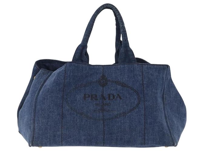 Sac à main PRADA Canapa GM Denim Blue Gold Auth 197708 Bleu Doré - vue 13