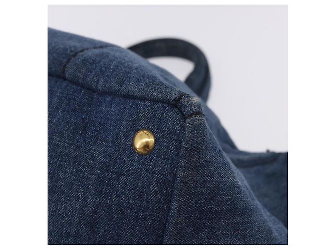 Sac à main PRADA Canapa GM Denim Blue Gold Auth 197708 Bleu Doré - vue 14